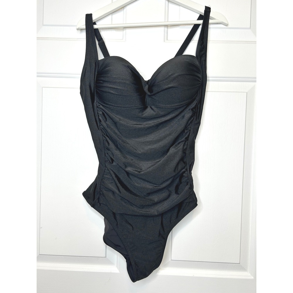 Betsey Johnson One Piece Swimsuit Women XL Black Excellent Ruched